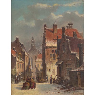 Lot 24 - Adrianus Eversen Dutch, 1818-1897 Winter in...