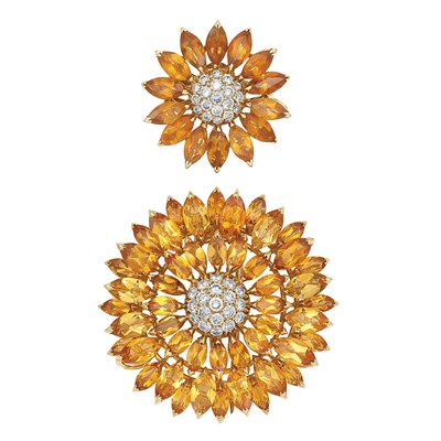 Lot 23 - Gold, Diamond and Citrine Flower Clip and Ring, Asprey