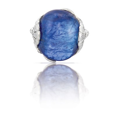 Lot 545 - Edwardian Platinum, Cabochon Sapphire and Diamond Ring