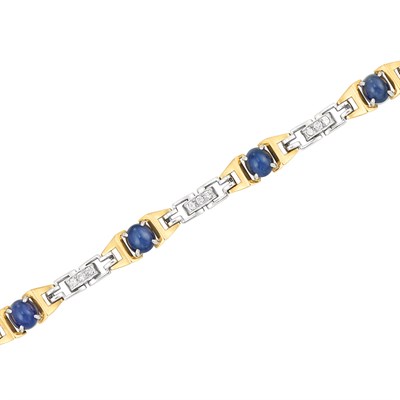 Lot 249 - Gold, Palladium, Cabochon Sapphire and Diamond Bracelet, Tiffany & Co.