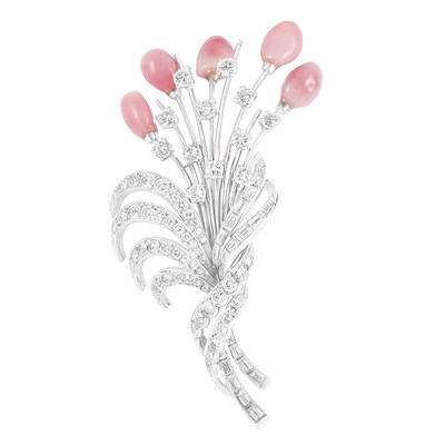 Lot 485 - Platinum, Diamond and Conch Pearl Clip-Brooch, France
