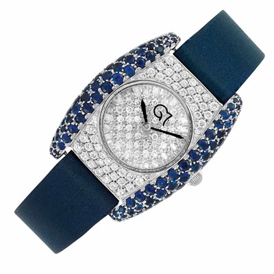 Lot 154 - Lady's White Gold, Diamond and Sapphire 'Bubble' Wristwatch, Maria Gaspari