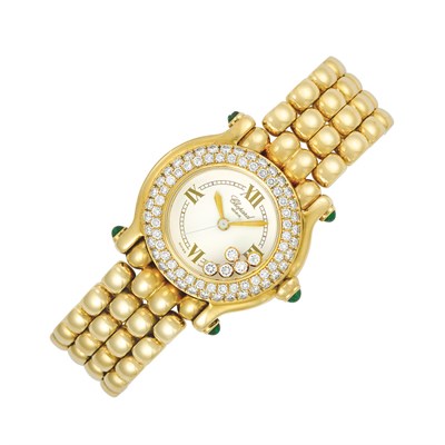 Lot 33 - Gold, Diamond and Cabochon Emerald 'Happy Sport' Wristwatch, Chopard