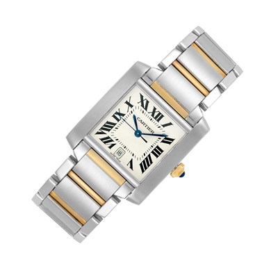 Lot 107 - Gentleman's Stainless Steel and Gold 'Tank Francaise' Wristwatch, Cartier