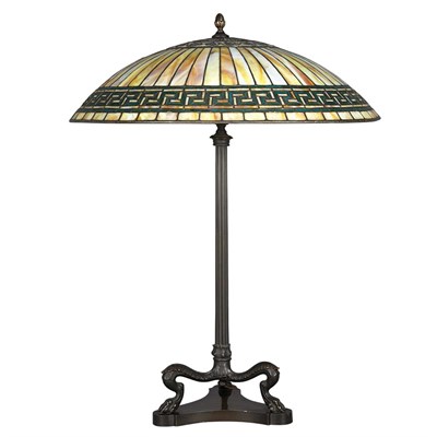 Lot 486 - Bronze and Leaded Glass Geometric Lamp First...