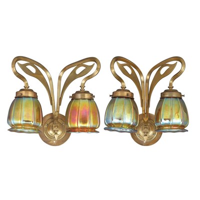 Lot 477 - Pair of Jugendstil Brass Two-Light Sconces...