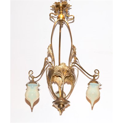 Lot 417 - Continental Art Nouveau Brass and Glass...
