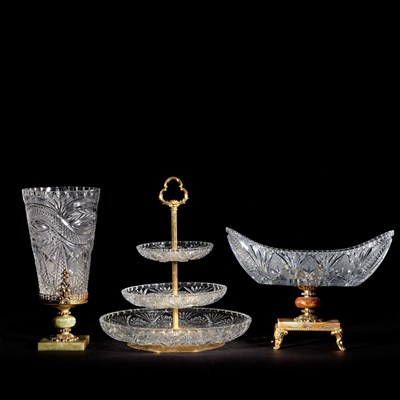 Lot 196 - Two Gilt-Metal and Onyx Mounted Glass Center...