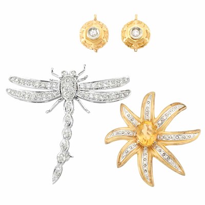 Lot 606 - Group of Two-Color Gold, Diamond and Gem-Set Jewelry