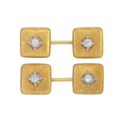 Lot 233 - Pair of Two-Color Gold and Diamond Cufflinks, Buccellati
