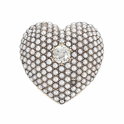 Lot 672 - Antique Gold, Diamond and Split Pearl Heart Pendant-Brooch