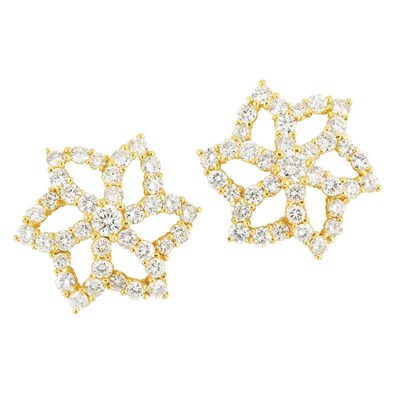 Lot 308 - Pair of Gold and Diamond Flower Earclips