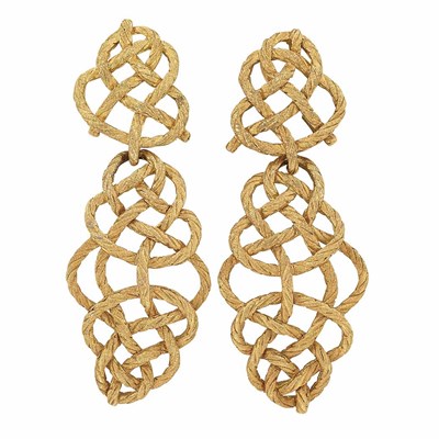 Lot 375 - Pair of Gold Pendant-Earclips, Buccellati