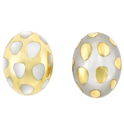 Lot 109 - Pair of Gold and Mother-of-Pearl 'Positive/Negative' Earclips, Tiffany & Co.