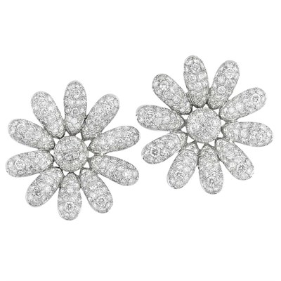Lot 40 - Pair of White Gold and Diamond Flower Earclips