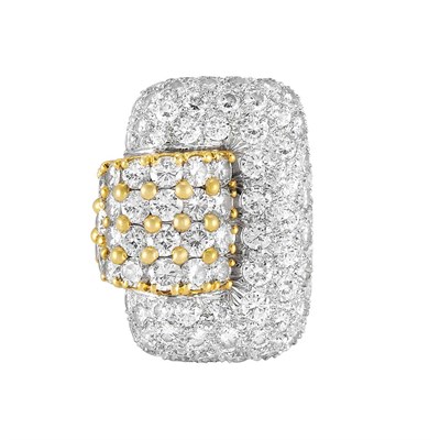 Lot 447 - Gold, Platinum and Diamond Buckle Ring