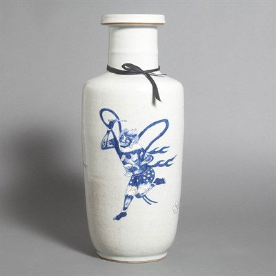 Lot 484 - Chinese Blue and White Porcelain Rouleau Vase...