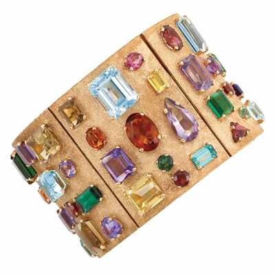 Lot 511 - Rose Gold and Multicolored Gem-Set Cuff Bracelet