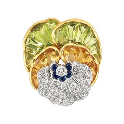 Lot 503 - Gold, Platinum, Diamond and Gem-Set Pansy Brooch, Oscar Heyman Bros.