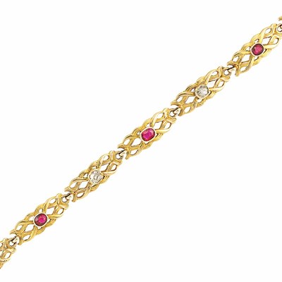 Lot 717 - Gold, Ruby and Diamond Bracelet