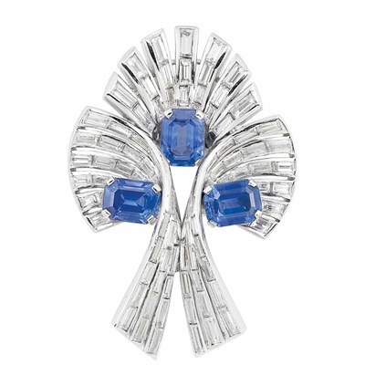Lot 478 - Platinum, Kashmir Sapphire and Diamond Clip, France