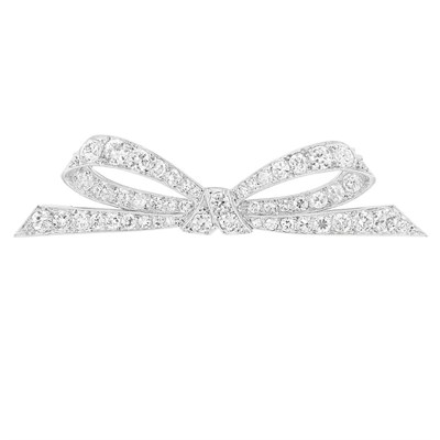 Lot 62 - Art Deco Platinum and Diamond Bow Pin, Tiffany & Co.