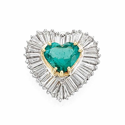 Lot 530 - White Gold, Emerald and Diamond Ballerina Pendant