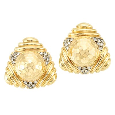 Lot 344 - Pair of Gold and Diamond Earrings