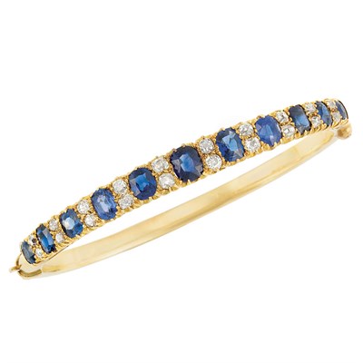 Lot 184 - Antique Gold, Sapphire and Diamond Bangle Bracelet
