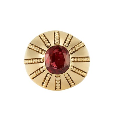 Lot 301 - Gold and Red Spinel Dome Ring