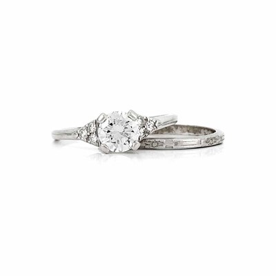 Lot 450 - Platinum and Diamond Ring and Guard Ring