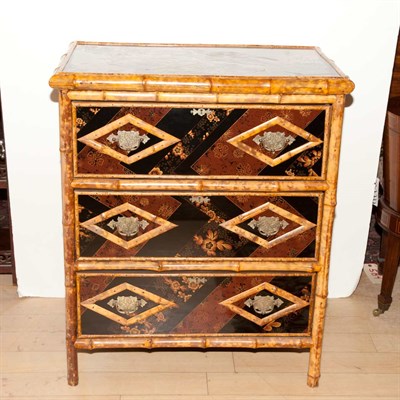 Lot 441 - Japanned and Bamboo Chest of Drawers Height 36...