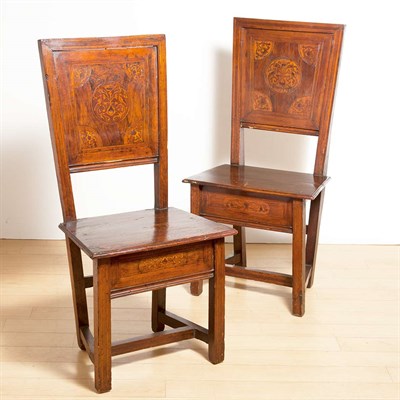 Lot 433 - Associated Pair of Italian Walnut Inlaid Hall...