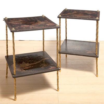 Lot 495 - Pair of Chinese Gilt-Metal and Black Lacquered...