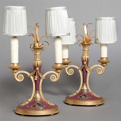 Lot 367 - Pair of Empire Style Painted Metal Two-Light...