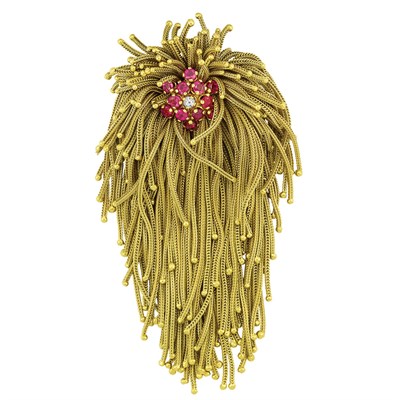 Lot 260 - Gold, Diamond and Ruby Fringe Brooch