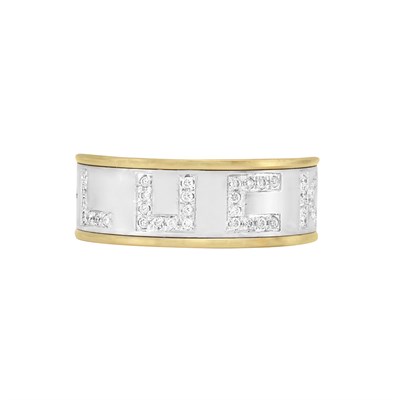 Lot 149 - Two-Color Gold and Diamond 'Good Luck' Spinning Band Ring