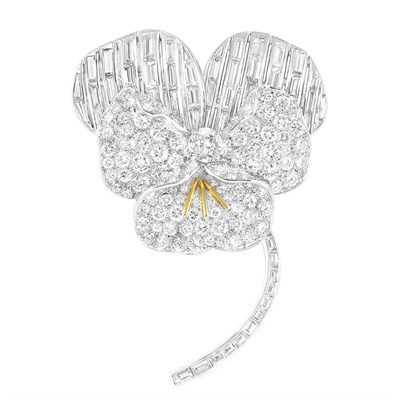 Lot 489 - Platinum, Gold and Diamond Flower Brooch