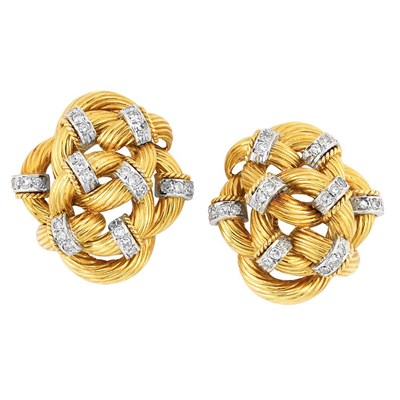 Lot 17 - Pair of Gold, Platinum and Diamond Earclips