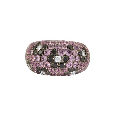 Lot 179 - Blackened Gold, Pink Sapphire, Diamond and Black Diamond Bombe Ring