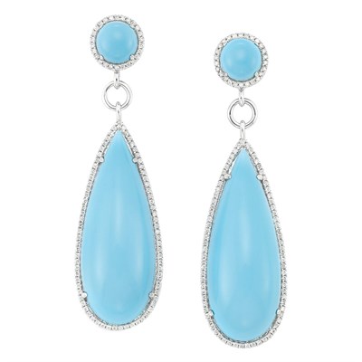 Lot 173 - Pair of White Gold, Turquoise and Diamond Pendant-Earrings
