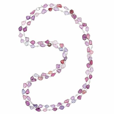 Lot 467 - Long White Gold, Multicolored Sapphire and Diamond Chain Necklace