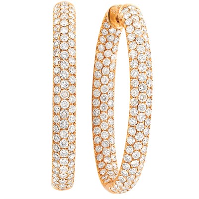 Lot 22 - Pair of Gold and Diamond Hoop Earrings