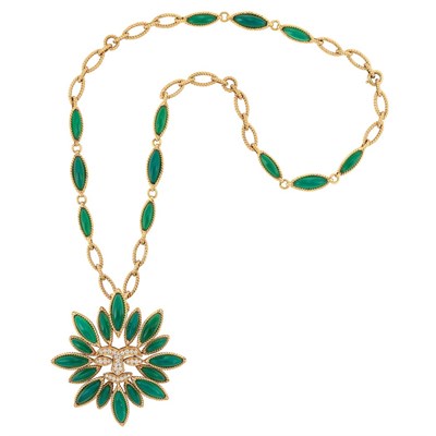 Lot 437 - Long Gold and Green Chrysoprase Chain Necklace with Pendant-Clip-Brooch, Van Cleef & Arpels, France