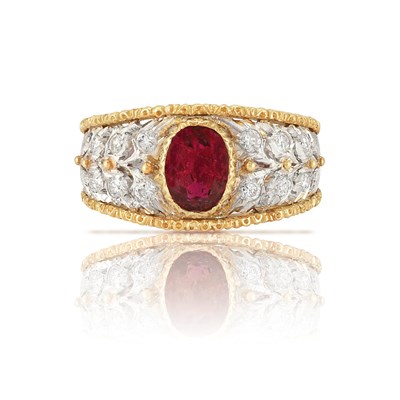 Lot 517 - Two-Color Gold, Ruby and Diamond Ring, Buccellati