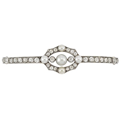 Lot 57 - Antique Gold, Silver, Platinum, Diamond and Pearl Bracelet