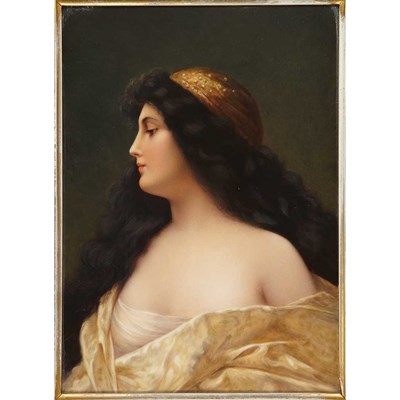 Lot 355 - Framed KPM Painted Porcelain Plaque of a Woman...