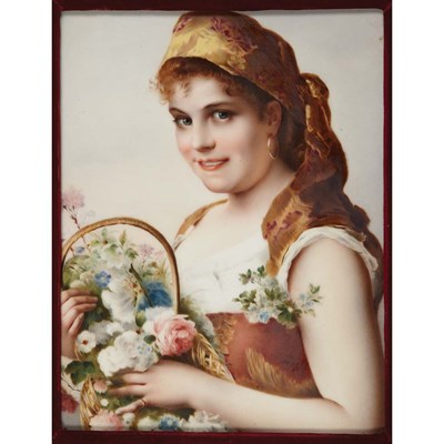 Lot 354 - Framed KPM Painted Porcelain Plaque Titled The...
