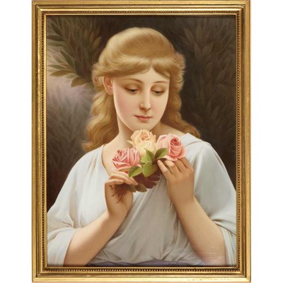 Lot 347 - Framed KPM Painted Porcelain Plaque of a Young...