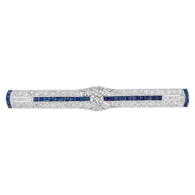 Lot 245 - Art Deco Platinum, Diamond and Sapphire Bar Pin